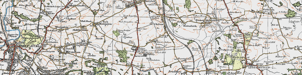 Old map of Great Chilton in 1925