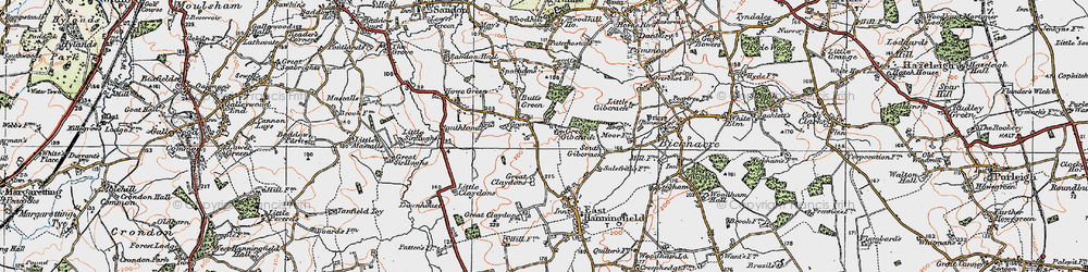 Old map of Great Claydons in 1921