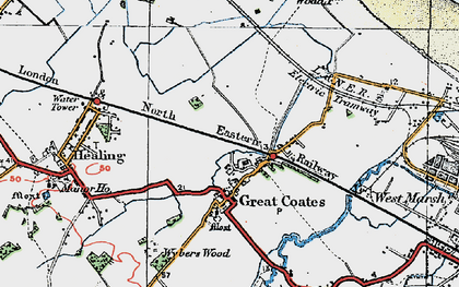 Old map of Great Coates in 1923