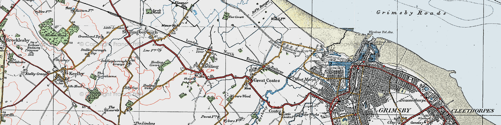 Old map of Great Coates in 1923