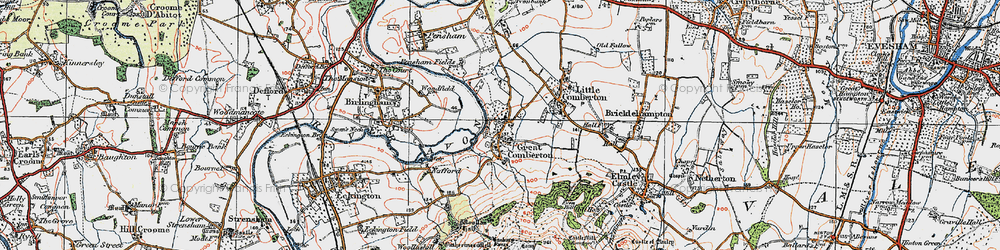 Old map of Great Comberton in 1919