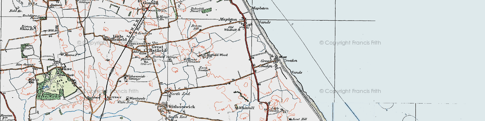 Old map of Great Cowden in 1924