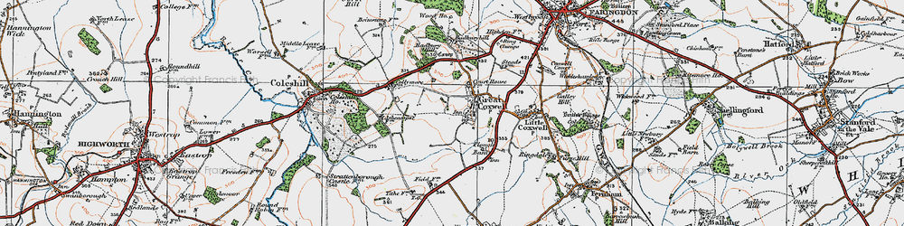 Old map of Badbury in 1919