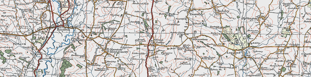 Old map of Great Cubley in 1921