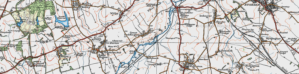 Old map of Great Doddington in 1919