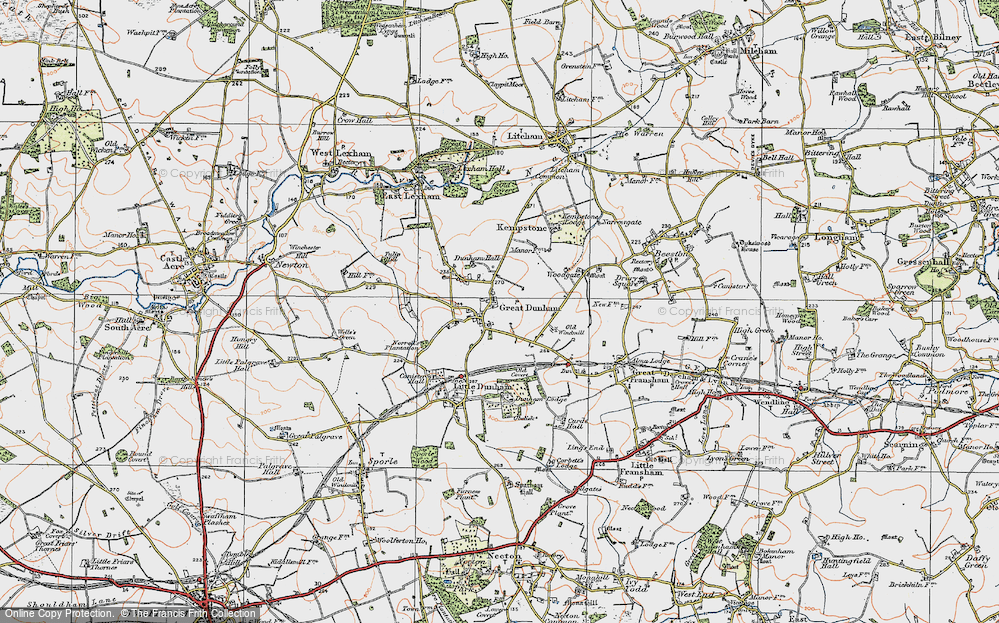 Old Map of Great Dunham, 1921 in 1921