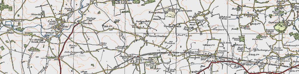 Old map of Great Dunham in 1921