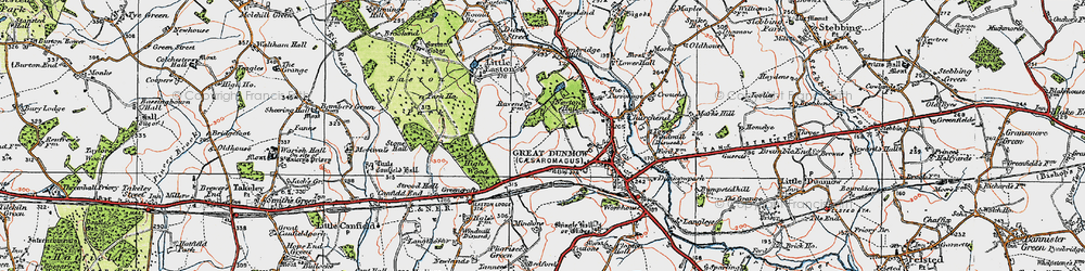 Old map of Great Dunmow in 1919