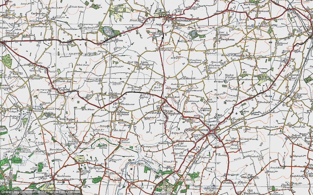 Old Map of Great Ellingham, 1921 in 1921