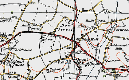 Old map of Great Ellingham in 1921