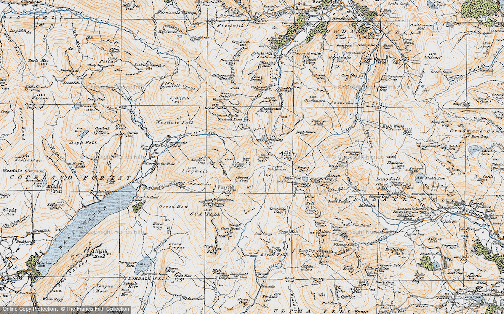 Old Map of Historic Map covering Angle Tarn in 1925