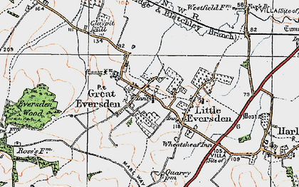 Old map of Great Eversden in 1920