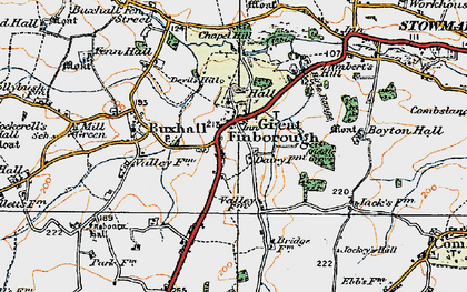 Old map of Great Finborough in 1921