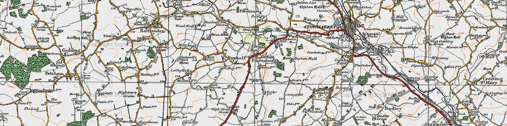 Old map of Great Finborough in 1921