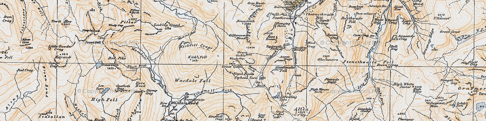 Old map of Aaron Crags in 1925