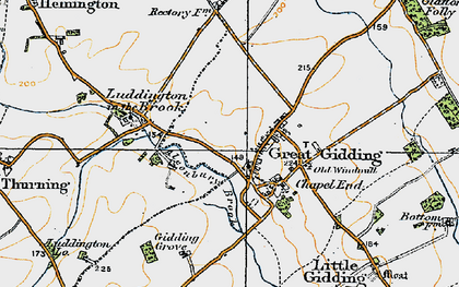 Old map of Great Gidding in 1920