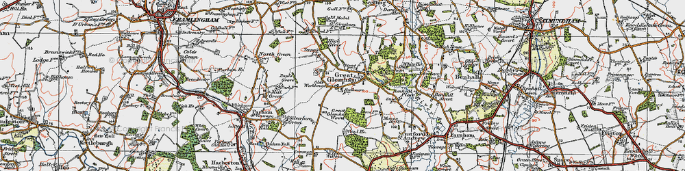 Old map of Great Glemham in 1921