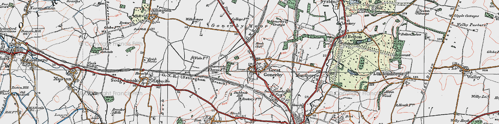 Old map of Great Gonerby in 1921