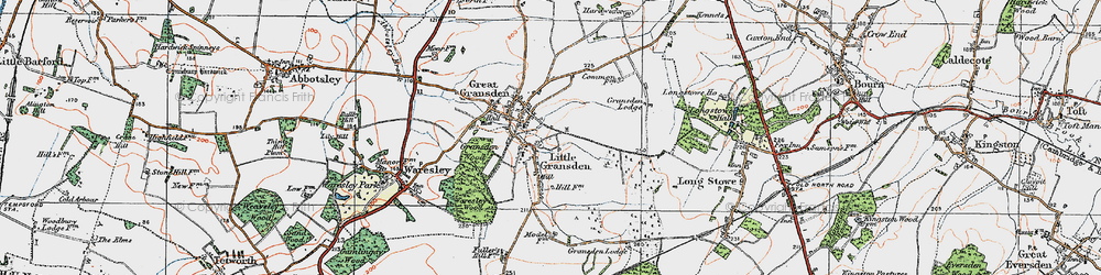Old map of Great Gransden in 1919