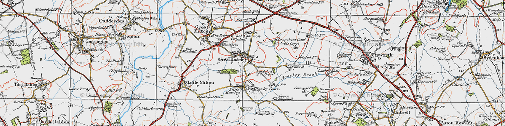 Old map of Great Haseley in 1919