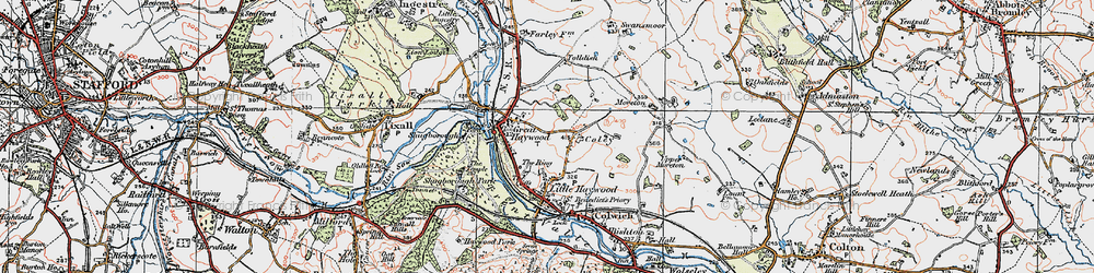Old map of Great Haywood in 1921