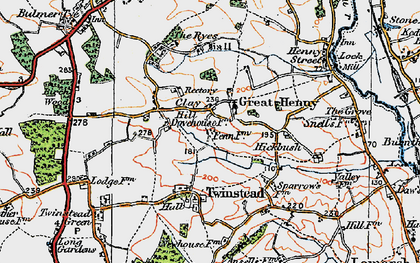 Old map of Great Henny in 1921
