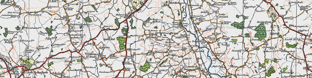 Old map of Great Henny in 1921
