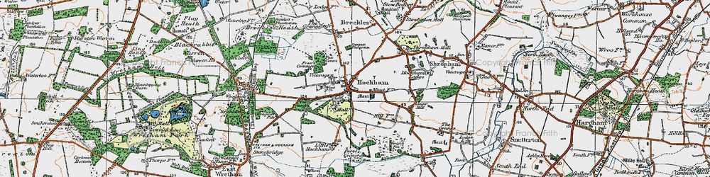 Old map of Great Hockham in 1920