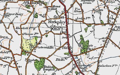 Old map of Great Horkesley in 1921