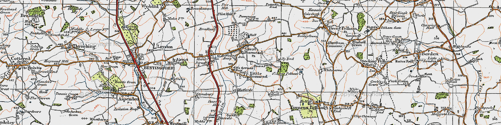 Old map of Great Hormead in 1919