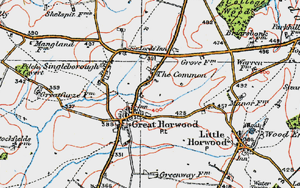 Old map of Great Horwood in 1919
