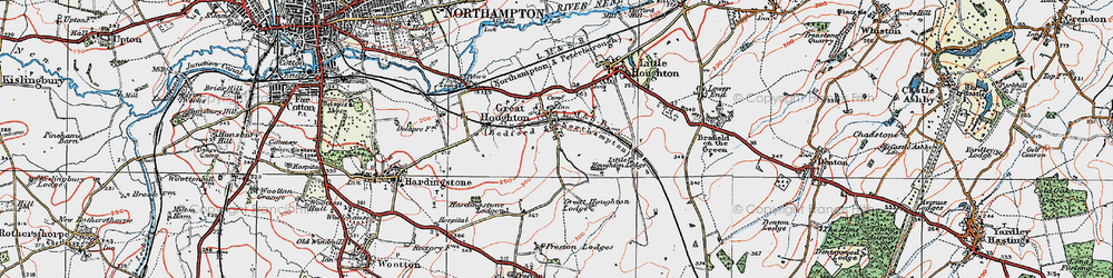 Old map of Great Houghton in 1919