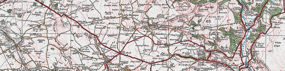 Old map of Great Hucklow in 1923