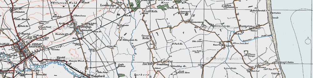 Old map of Great Kelk in 1924