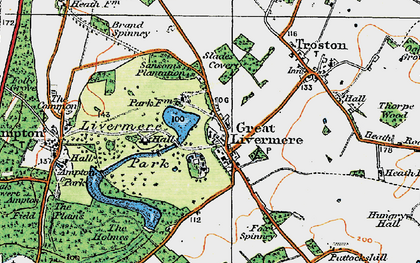 Old map of Great Livermere in 1920