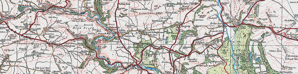 Old map of Great Longstone in 1923