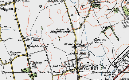 Old map of Great Malgraves in 1920