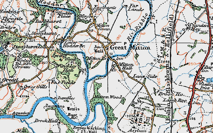 Old map of Great Mitton in 1924