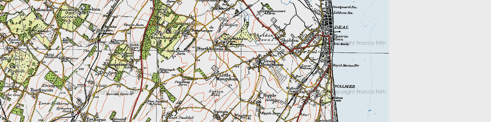 Old map of Great Mongeham in 1920