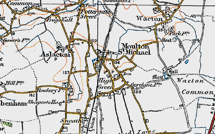 Old map of Great Moulton in 1921