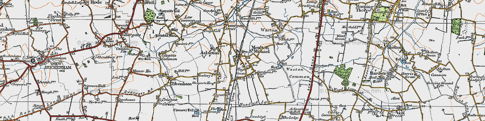 Old map of Great Moulton in 1921
