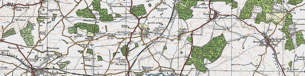 Old map of Great Oakley in 1920