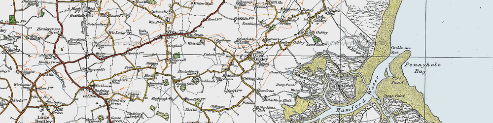Old map of Great Oakley in 1921
