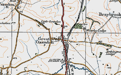 Old map of Great Oxendon in 1920