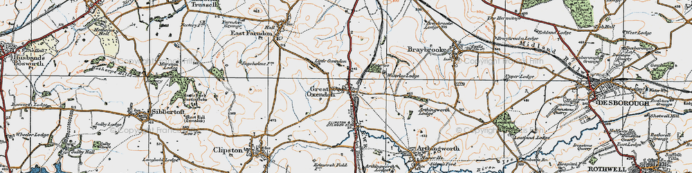 Old map of Great Oxendon in 1920