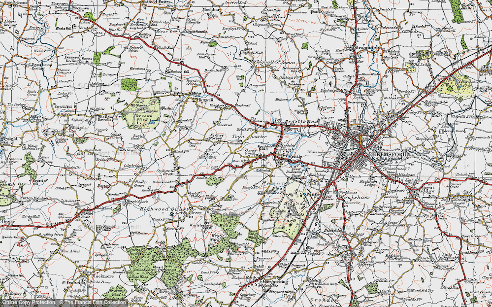 Old Map of Great Oxney Green, 1919 in 1919