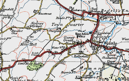 Old map of Great Oxney Green in 1919