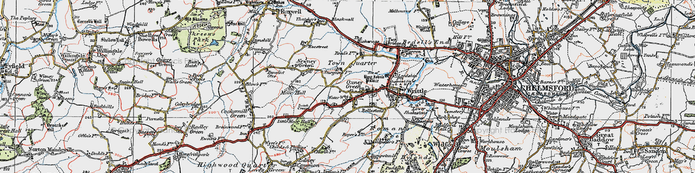 Old map of Great Oxney Green in 1919