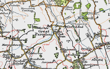 Old map of Great Parndon in 1919