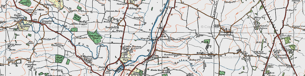 Old map of Great Paxton in 1919